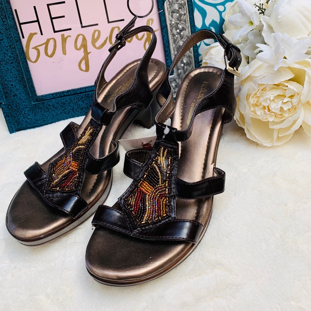 Naturalizer Bronze Beaded Ankle Strap Sandal